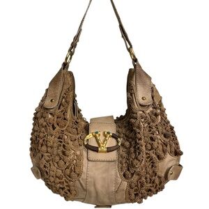 Valentino Crochet Embroidery Macrame & Leather Shoulder Bag